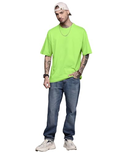 Image of LEOTUDE Half Sleeve Oversized Tshirt for Men, Round Neck Cottonblend Drop Shoulder Solid T-Shirt (Color Multicolor)