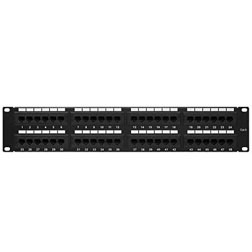 Cmple - 48 Port Cat6 Network Patch Panel, Cat 6 Rackmount Wall Mount Category 6 Bracket Surface 110 Type (568A/B Compatible)…