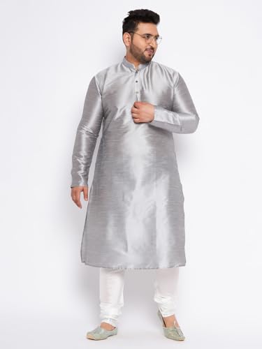 Image of Vastramay Plus Men's White Silk Blend Kurta Pyjama Set VPLUSMKWH001nPBL 44 | Independence Day