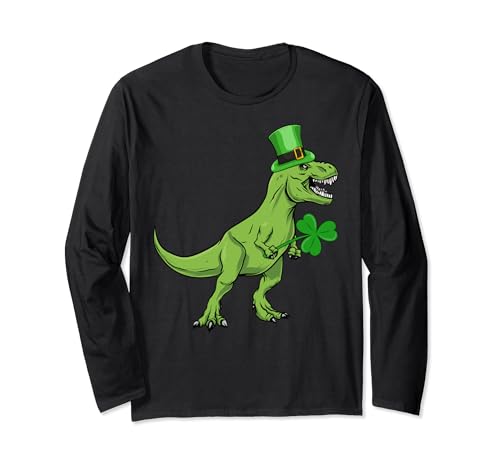 Dinosaur Tyrannosaurus rex T rex Funny St Patrick's Day Manche Longue