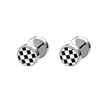 Unique 16G Checker Flat Screw Back Cartilage Small Stud Earrings for Men Women Punk Stainless Steel Black White Barbell Tiny Tragus Piercing Sleeper Studs Fashion Hypoallergenic Jewelry