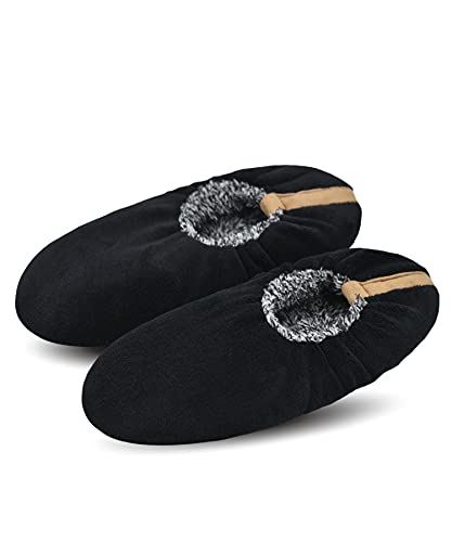 DICUIRD Mens Soft Soles Slipper Socks With Grippers, Cozy&Warm Sherpa Lining Slippers With Non Skid Bottoms, Fuzzy House Slippers