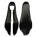 COSPLAZA Cosplay Wig Long Straight Flat Bang Synthetic Wig Anime Black Hair
