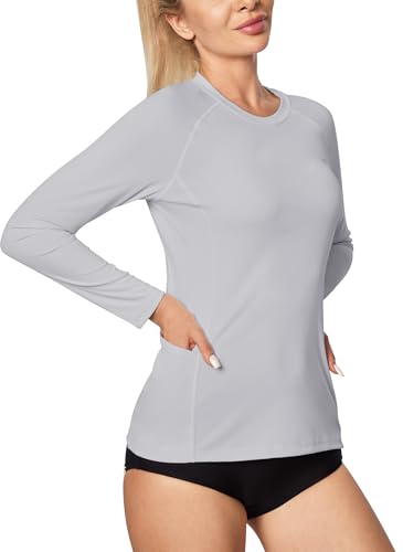 Image of IUGA Rash Guard for Women UPF 50+ SPF UV Protection Long Sleeve Workout Tops with Pockets Dry Fit Hiking Swim Shirt