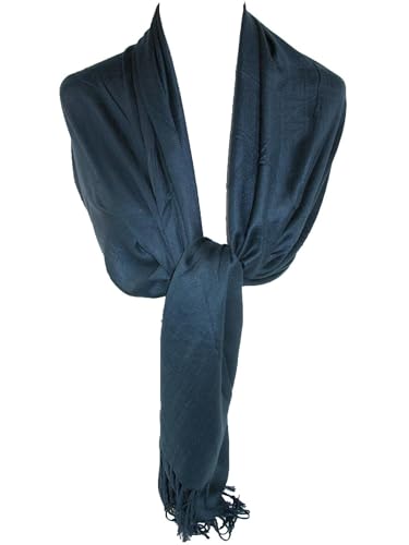 CTM® Women's Classic Pashmina Style Shawl Wraps, Navy4