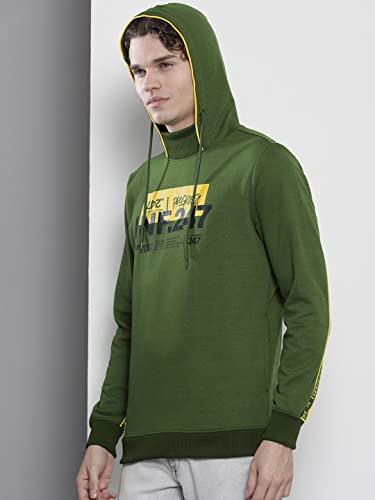 Image of The Indian Garage Co Men Regular Fit Placement Print Overhead Hooded Sweatshirt