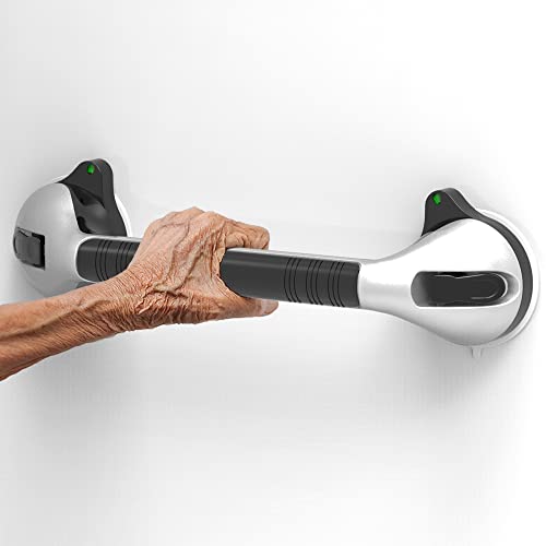 Aquachase 17Inch Suction Grab Bar With Indicators, Tool-Free Installation, Balance Assist Steady Handle For Shower, Bathtub, Toilet, Bathroom, Dual Tone (Silver, Black), 2-Pack #TOP2