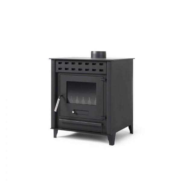 Estufa de leña pequeña modelo A 12.6 Kw | Chimenea rustica de leña | Estufa de leña clásica para salón salida humos vertical