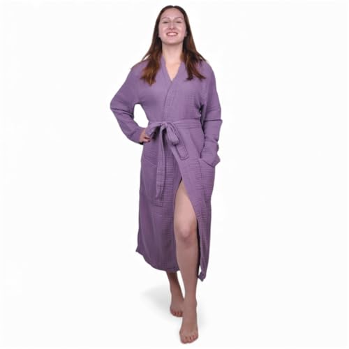 Image of Muslin Bathrobe - Cotton Gauze Robe for Women and Men - Lightweight Breathable Summer Kimono - Boho Spa /Maternity Robe