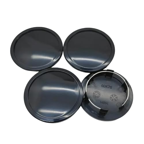 4個 ABS 76mm (60mm 内径) ブランク カーホイールセンターキャップ ユニバーサルカースタイリングアクセサリー ポルシェ リム ハブキャップ カバー 60K76 と互換性あり(76mm Black Cap)
