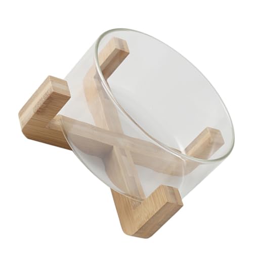 DIYEAH Saladier Transparent Verre avec Base Bois Bol à Salade et Fruits Résistant Chaleur