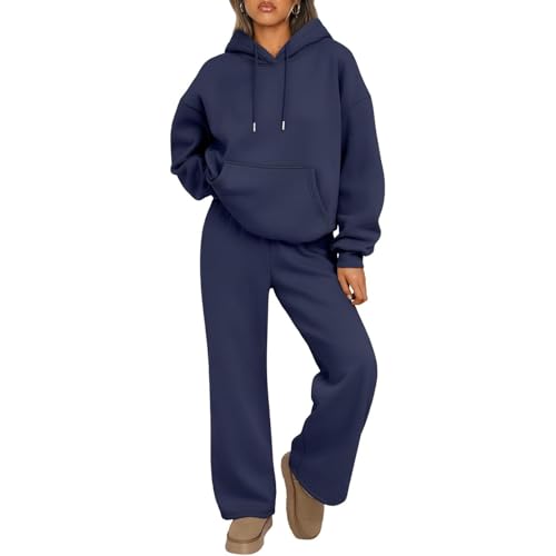Sets For Women Two Piece Comfiest Airport Outfits Womens 2 Piece Sets Lounge Hoodie Sweatsuit Plus Size Fashion Clothing Airport Outfits Travel Tracksuits Women Women'S Athletic(Dark Blue,L)