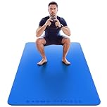 Large Exercise Mat – Extra Wide & Extra Thick Yoga Mat (183cm x 80cm x 10mm), TPE Fitness Mat with Free Carry Straps, Perfect for HiiT Home Workouts & Pilates - 'STRONG & FLEXIBLE' (Blue Plain)