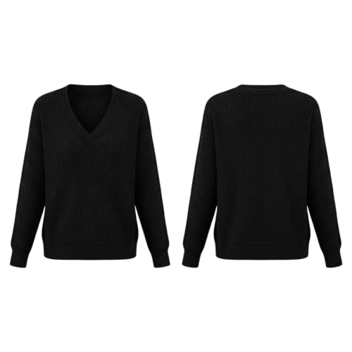 Womens Sweaters V Neck Waffle Knit Pullover Relaxed Fit Fall Winter Tops - image 6