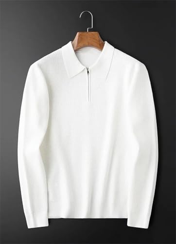 Men's Waffle Half-Zip Solid Lapel Collar Sweater Business Casual Simple Long Slevees Tops3