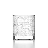 Well Told Engraved Sacramento California Map Rocks Glass, Old Fashioned Glassware (11 oz, Clear) Etched Bourbon Tumbler, Gifts For Whiskey Lovers
