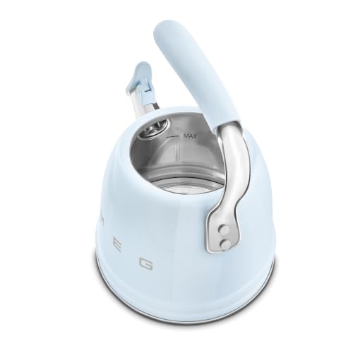 Image of SMEG Stovetop Whistling Kettle - 50s Retro Style, 2.3 Liter (10 Cup / 2.4 Quart) Stainless Steel Tea Kettle with Iconic Design & Whistle - Premium Kitchen Statement Piece (New Pastel Blue)