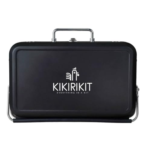 KIKIRIKIT - Barbacoa carbón - Barbacoa portátil carbón- Barbacoa plegable - Kit Barbacoa - Accesorios Camper- Regalo original - Regalos para padres (Negro, Basic Kit)
