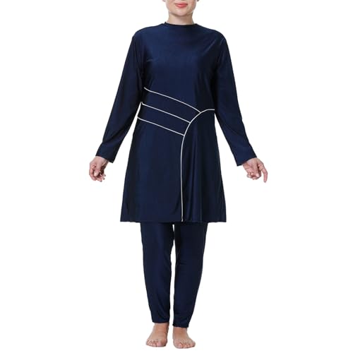 Maillot de bain entièrement couvrant, robe de bain musulmane à manches longues avec capuche et pantalon, bleu, 4XL