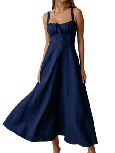 Womens Denim Dress Sexy Sleeveless Midi Blue Jean Dresses