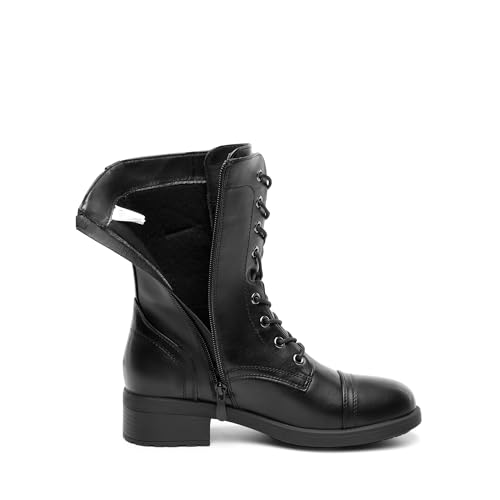 DREAM PAIRS Women's Lace up Mid Calf Combat Riding Military Boots3