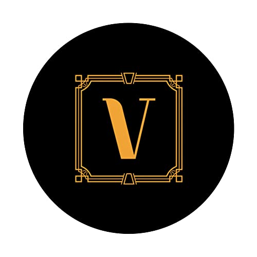Letter V Monogram Alphabet V Initial Geometric Art Deco PopSockets Swappable PopGrip, Black - Image 3