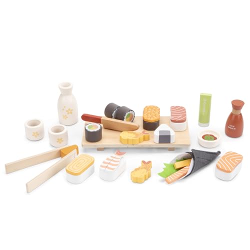 Woet® Set de Sushi en Bois pour Enfants – Ensemble de Cuisine Japonaise Factice 30 Pièces – Accessoires de Cuisine FSC – Jouet d’Imitation Éducatif – À Partir de 3 Ans – Cadeau Filles et Garçons – vue 2
