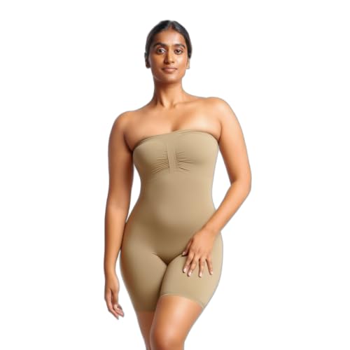 Image of Strapless Shapewear Bodysuit | Tummy Control + Butt Lifting | Seamless Mid-Thigh Shaper | 4 Way Stretch | Detachable Transparent Straps | Tube Dress, Off-Shoulder Outfit