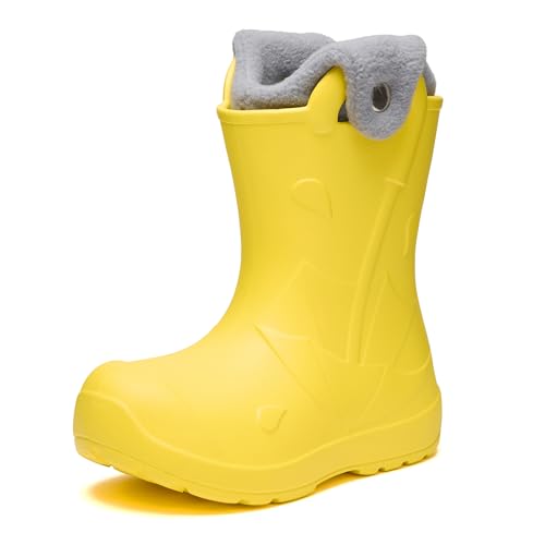 Ladeheid x Camminare Botas de Agua Niña y Niño para Invierno – Zapatos de Lluvia Térmicos con Forro Extraíble, Calzado Infantil Impermeable, Bota de Goma para Niños LA-CA-21 (Amarillo, 34/35 EU)