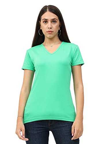 Image of FLEXIMAA Women's Cotton Plain V Neck Half Sleeve T-Shirt