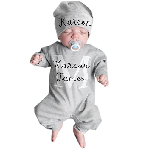 Personalized Baby Sleep Suit with Hat Custom Newborn Baby Coming Home Outfit with Monogrammed Sleeper Baby Girl Newborn Essentials for Girl and Boy Baby Shower Gift (A)
