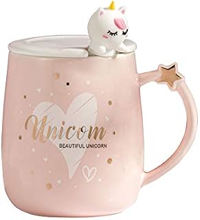 Pink Unicorn Mug Heart Ceramic Coffee Mug with Lovely Unicorn Spoon, Cute Cup Novelty Coffee Tea Milk Christmas Mug for Women Girls 380ML