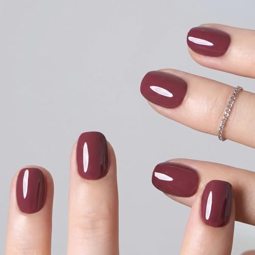 Image of CurvLife Extra Short Square Press On Nails, Burgundy, Berry Dusk, Soft Gel