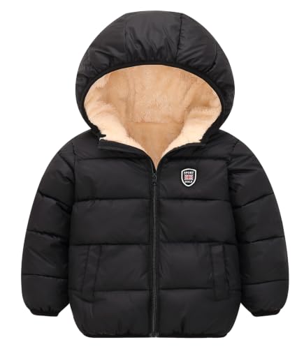 Image of Happy Cherry Boys Girls Winter Thick Jacket Warm Fleece Fur Lining Zipper Hooded Windproof Coat Outwear for 1-7 Years