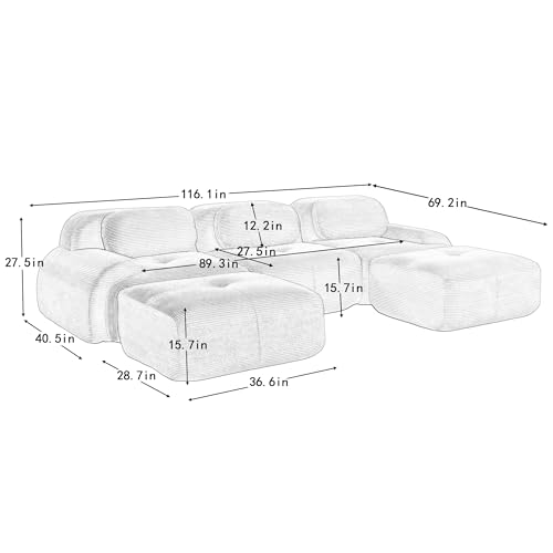 Image of Corduroy Modular Sectional Sofa, Oversized Cloud Couches for Living Room