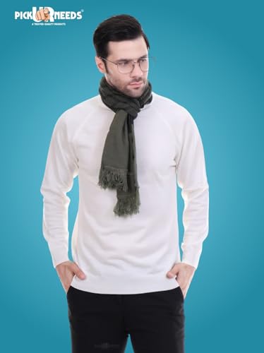 Image of Pick Ur Needs Premium Men's Warm And Stylish Woolen Muffler Angoora With Solid Color Plain Design And Stylish Tussles Ends Muffler For Men