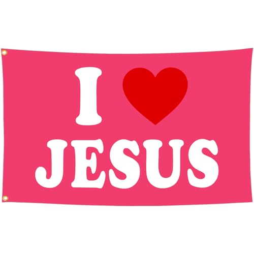 JZYIZYU I Love Jesus Flag Pink Christian Jesus Flags 3x5 Outdoor Jesus American Flag Worship Yard Sign Flags for Bedroom Room House Decorations Banner