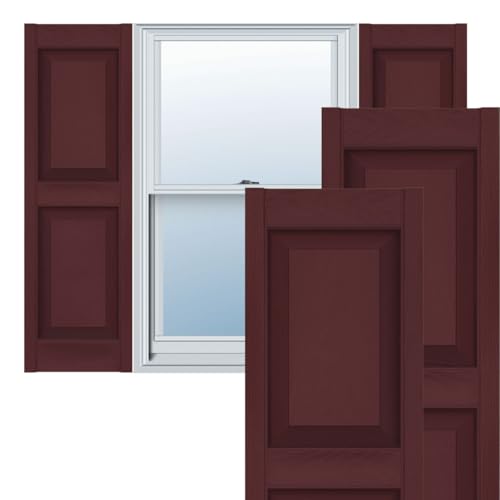 12"W x 41"H Lifetime Vinyl, TailorMade Two Equal Panels, Raised Panel Shutters, w/Shutter-Loks (Per Pair), Bordeaux