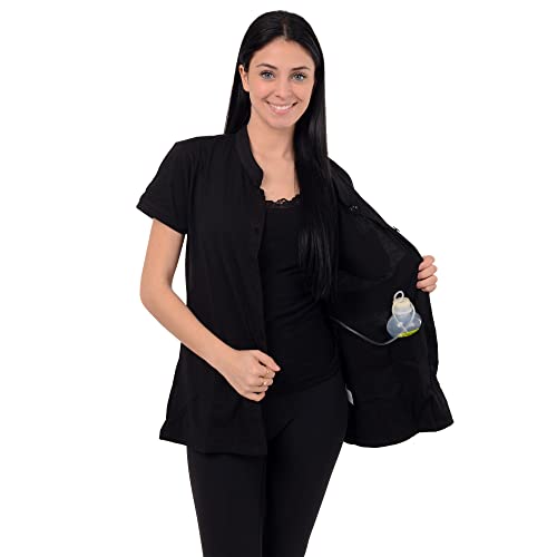 Post Mastectomy Shirt -Band Collar Button Down Blouse with Drain Pockets for Drainage Management - Women's Recovery Clothing