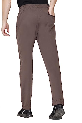 Image of Plus Size Cotton Loop Knit Lowers for Men with Zip Pocket, Joggers, Sports Trousers, Gym n Lounge Wear Track Pant for Boys Cambrige Brown 3XL