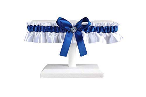 ''HANDMADE''Royal Blue and white satin wedding garter with iridescent flower and rhinestone, Prom & wedding lingerie, Toss keepsake garter, Something blue
