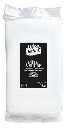 Déco Relief - Pâte à Sucre Blanche 1 kg - Pâte à Sucre Professionnelle pour Gâteaux, Pâtisserie - Coloris Blanc - Fabriquée en France