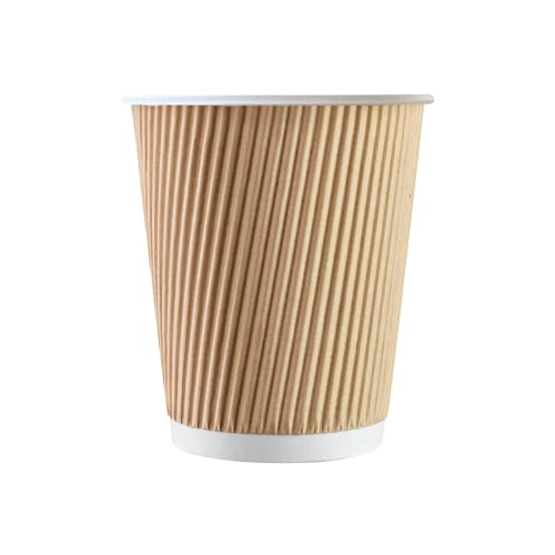 500 x Kraft 8 Ounce Ripple 3 Ply Disposable Insulated Paper Cups For Tea Coffee Cappuccino Hot Drinks