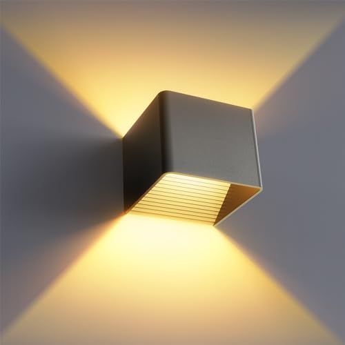 HANDSONIC LED Wandleuchte Innen - Schwarz Wandlampe innen 7W Up and Down leuchten innen Moderne LED Aluminium Wandleuchten Für Wohnzimmer,...