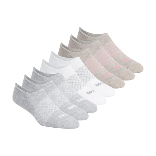 DKNY Women's 8-Pack Liner Socks, Medium Grey/Oatmeal, 9-11