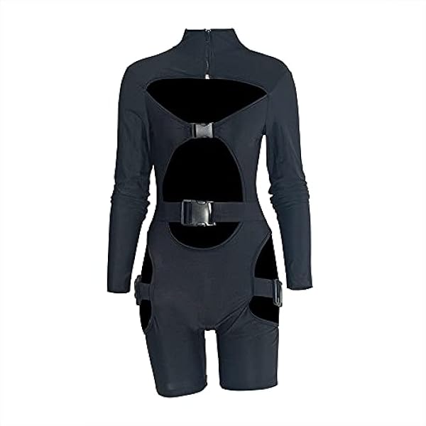 Spocrie Mono ajustado de manga larga para mujer, con hebilla, cuello alto, cremallera, de una pieza, para motociclista