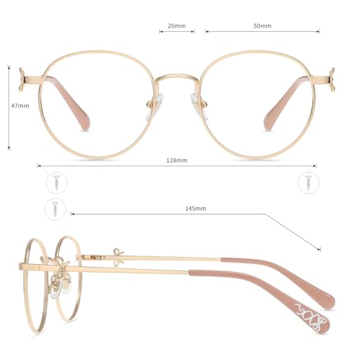 Image of Firmoo Blue Light Blocking Glasses for Woman, Retro Round Metal Frame Anti Eyestrain UV400 Computer Gaming Glasses Bow165