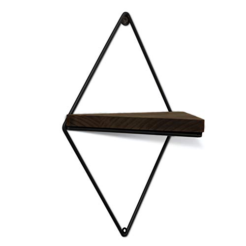 Floating Rustic Wood Triangle Shelves- Set of 2 - Dark Oak Finish - Farmhouse Shelf - Wall Decor - Mounting Hardware Included - Geometric Floating Shelf - Diamond Frame - Modern Decoration (Dark Oak)