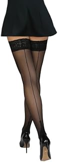 Annes styling Women 20 Denier Sensual Stockings Sexy Lace Top High Thigh with Silicone