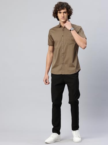 Image of Majestic Man Slim Fit Pure Cotton Half Sleeve Solid Casual Shirt